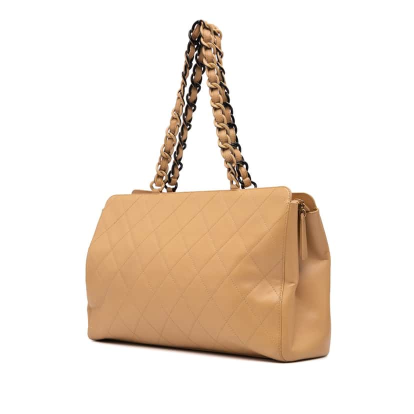 Chanel CC Quilted Lambskin Chain Shoulder Bag Brown Leather Good condition - Back View