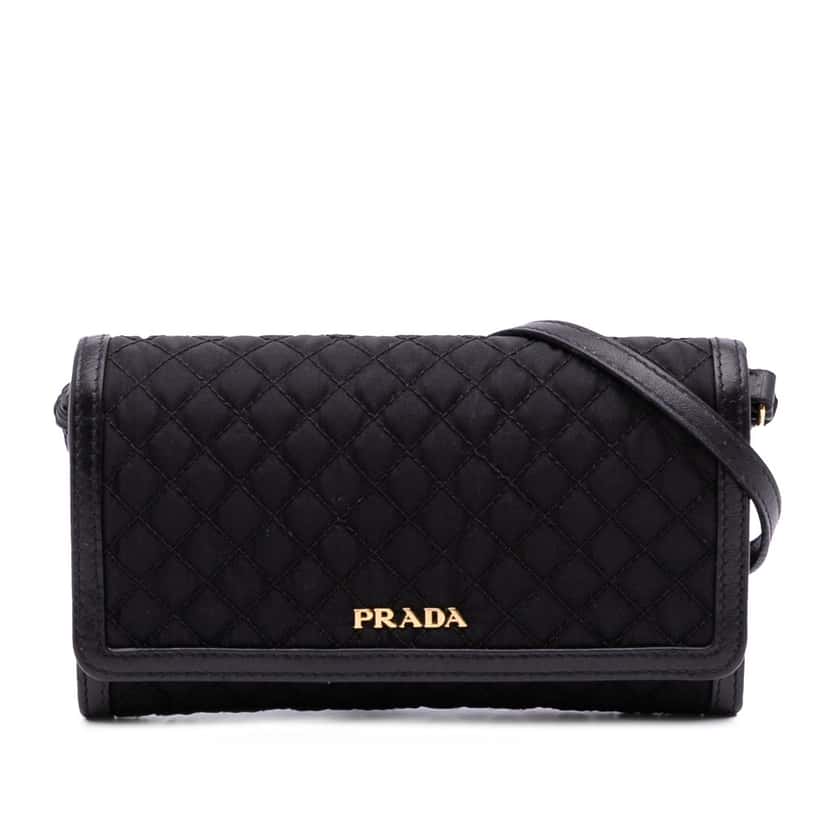 Prada Tessuto Impuntu Wallet on Strap Black Good condition - Front View