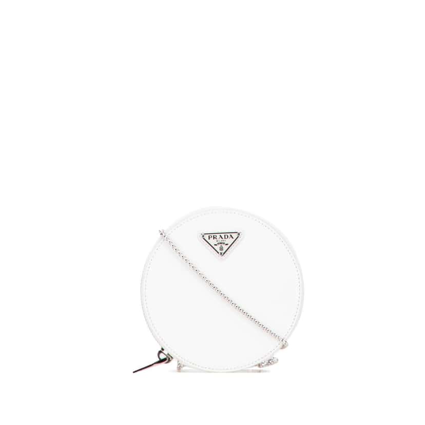 Prada Spazzolato Round Chain Coin Crossbody White Leather Good condition - Front View