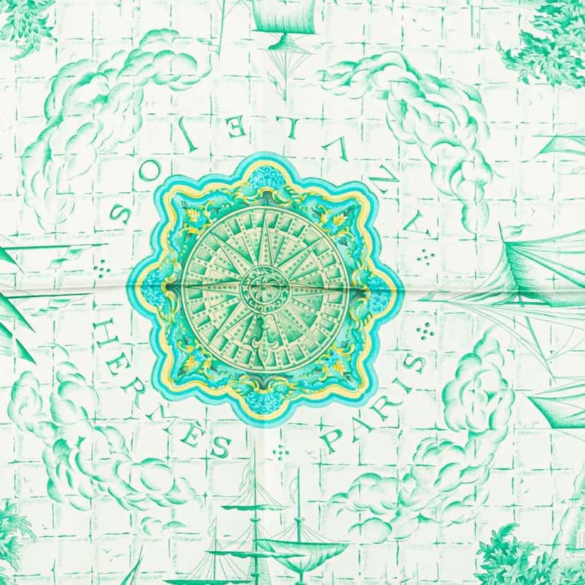 Hermès Azulejos Silk Scarf Green Silk Good condition - Back View