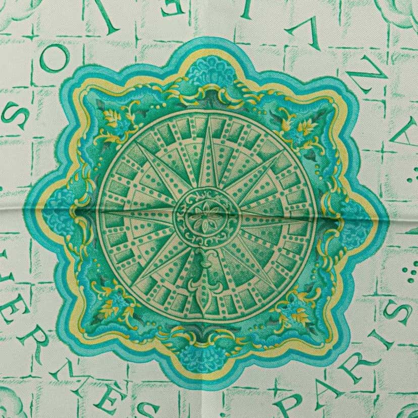Hermès Azulejos Silk Scarf Green Silk Good condition - Inside View