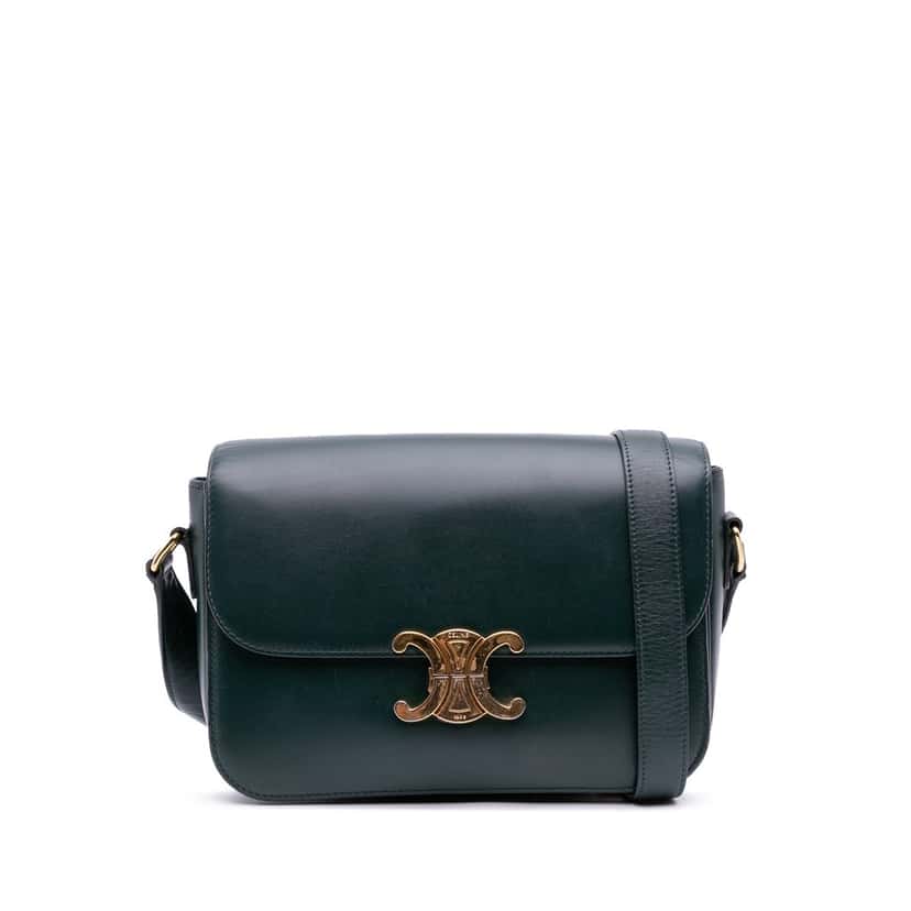Celine Classique Shiny Calfskin Triomphe Crossbody Green Leather Good condition - Front View