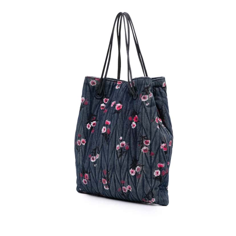 Miu Miu Matelasse Embroidered Denim Shoulder Bag Blue Denim Good condition - Back View