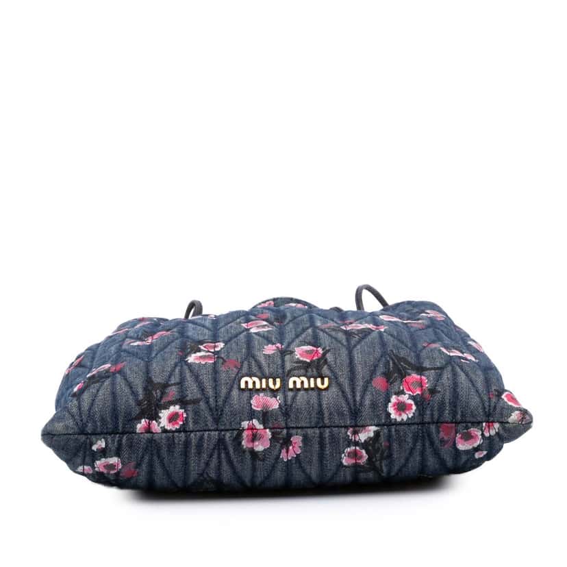 Miu Miu Matelasse Embroidered Denim Shoulder Bag Blue Denim Good condition - Inside View