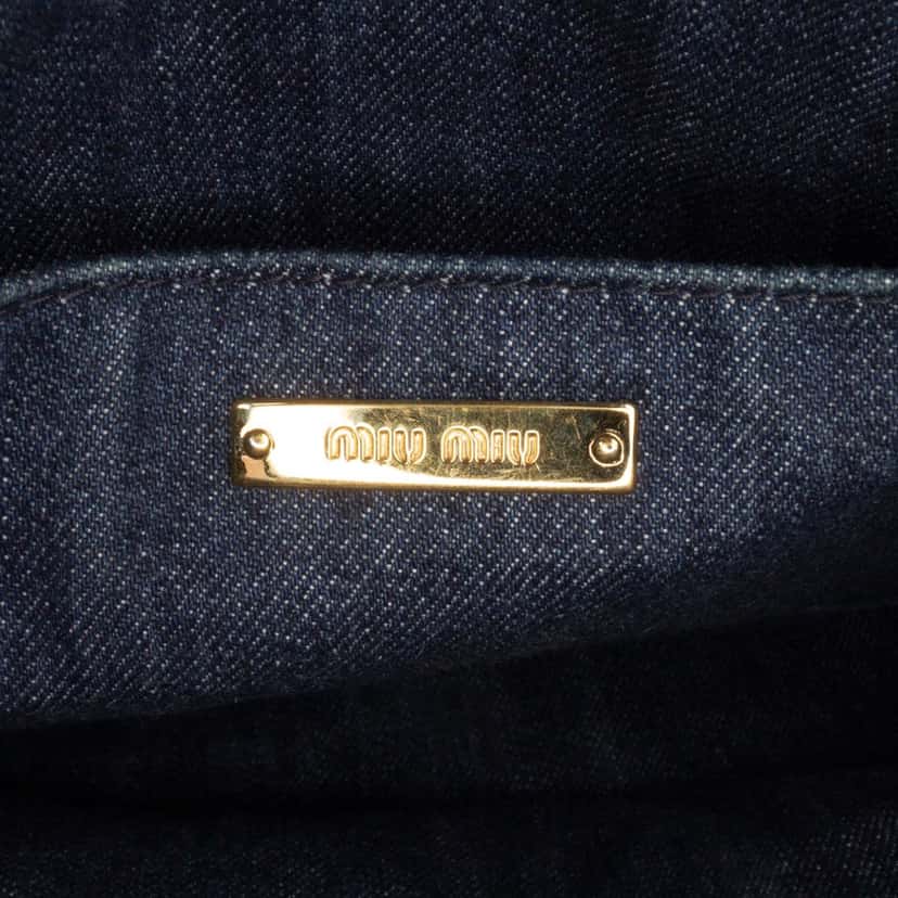 Miu Miu Matelasse Embroidered Denim Shoulder Bag Blue Denim Good condition - Box View