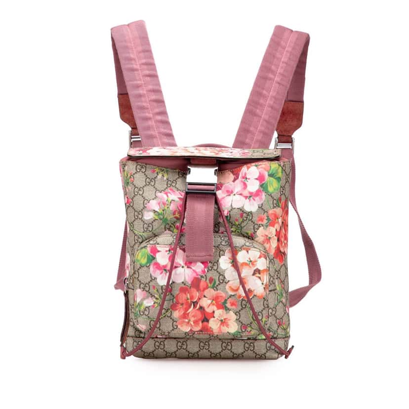 Gucci Small GG Supreme Blooms Single Buckle Backpack Brown Canvas Good condition - Front View