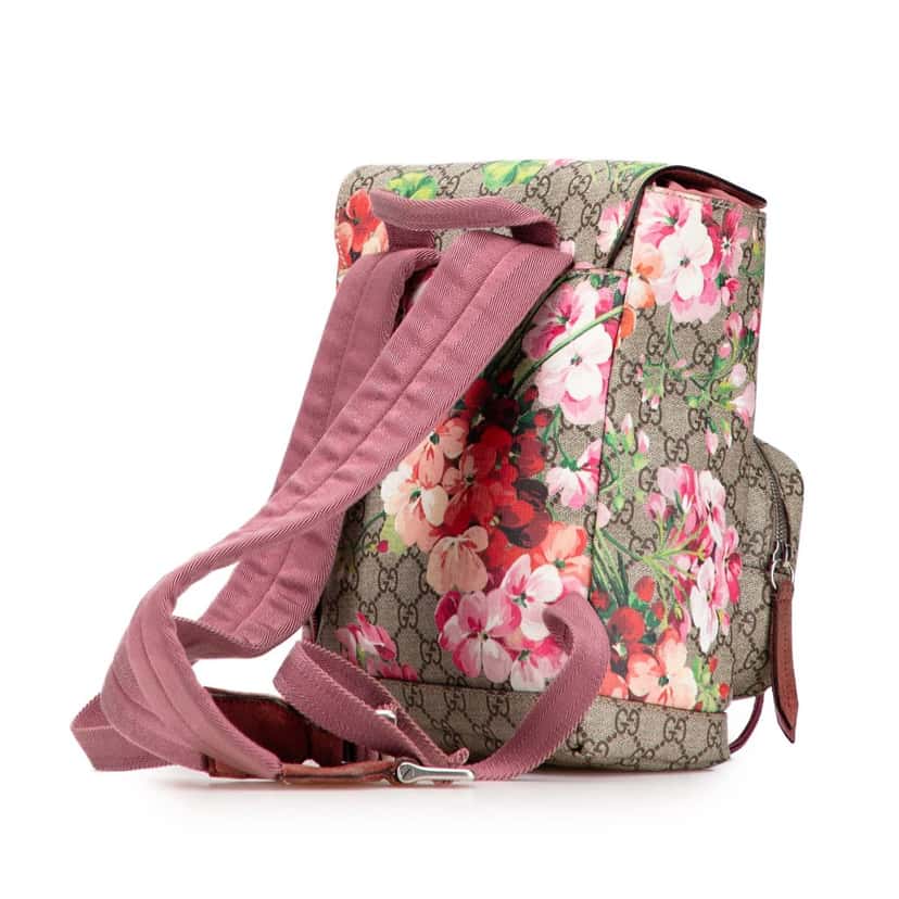 Gucci Small GG Supreme Blooms Single Buckle Backpack Brown Canvas Good condition - Back View