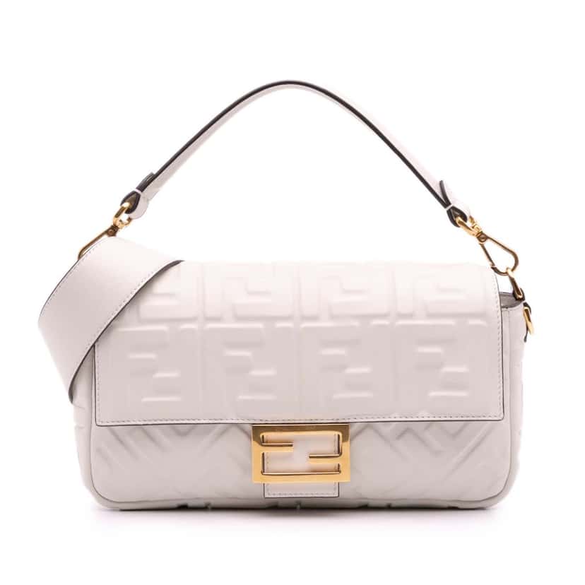 Fendi Zucca Embossed Leather Baguette Satchel Brown Leather Good condition - Front View