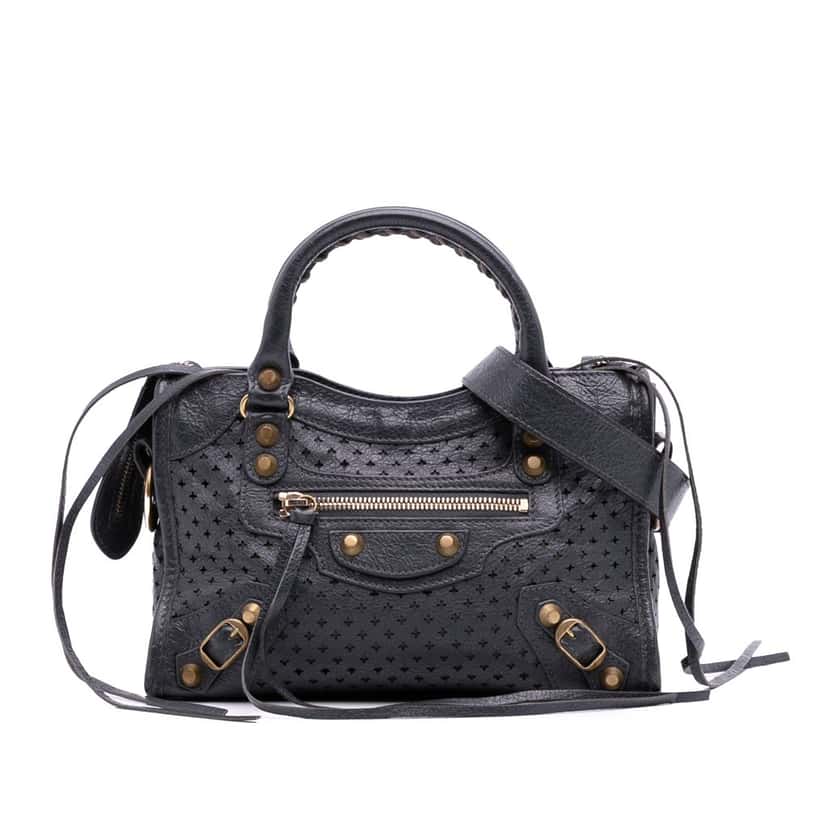 Balenciaga Mini Lambskin Motocross Stadio Laser Cut Cross Classic City Satchel Grey Leather Good condition - Front View