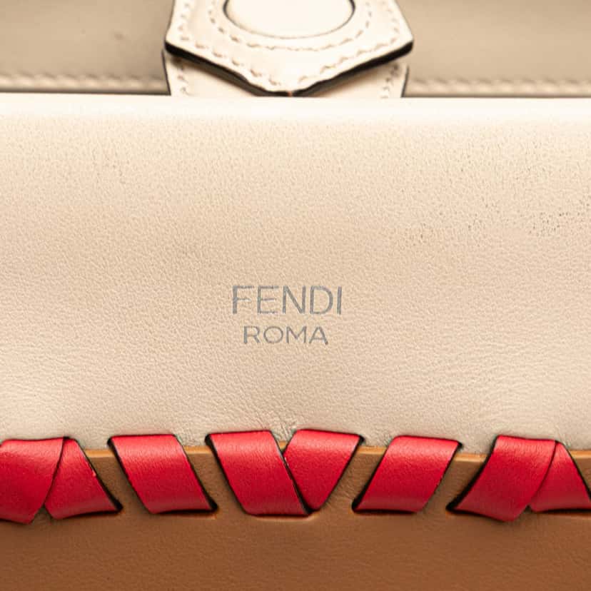 Fendi Small Bicolor Calfskin Whipstitch Runway Satchel Brown Leather Good condition - Box View
