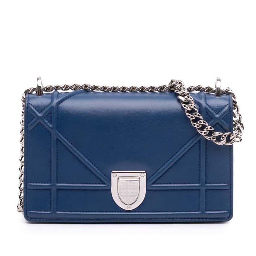 Dior Mini Lambskin Diorama Flap Blue Leather Good condition - Front View