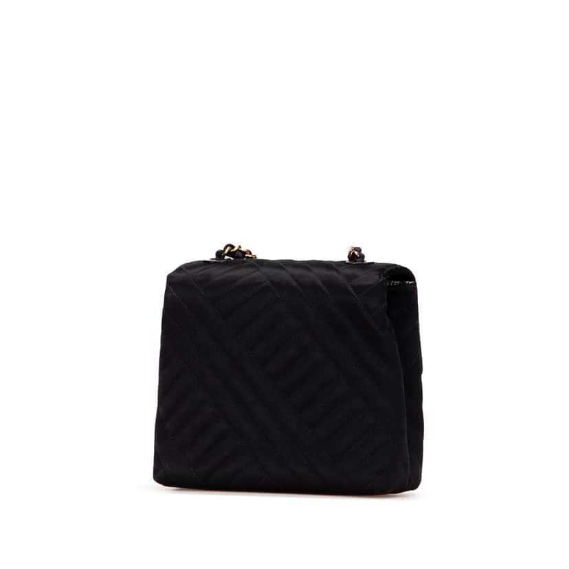 Chanel Mini Square Diagonal Quilted Satin Single Flap Black Satin Very good condition - Back View
