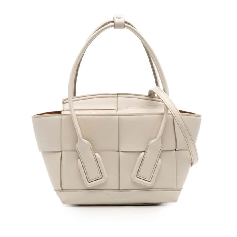 Bottega Veneta Mini Calfskin Maxi Intrecciato Arco Satchel White Leather Good condition - Front View