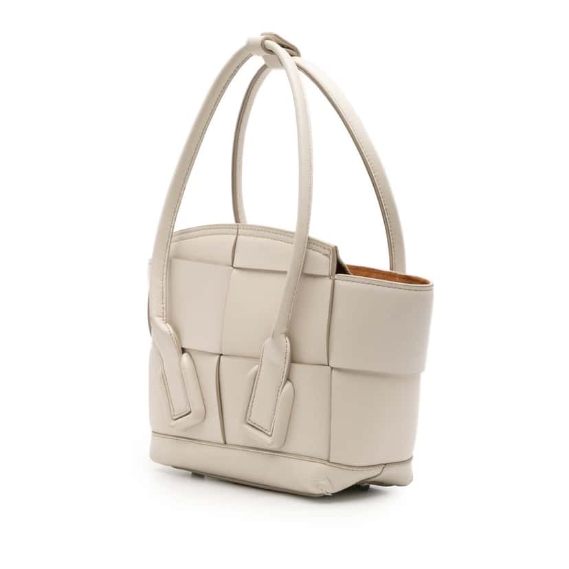 Bottega Veneta Mini Calfskin Maxi Intrecciato Arco Satchel White Leather Good condition - Back View
