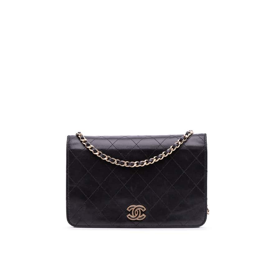 Chanel CC Quilted Lambskin Wallet On Chain Black Leather Good condition - Front View