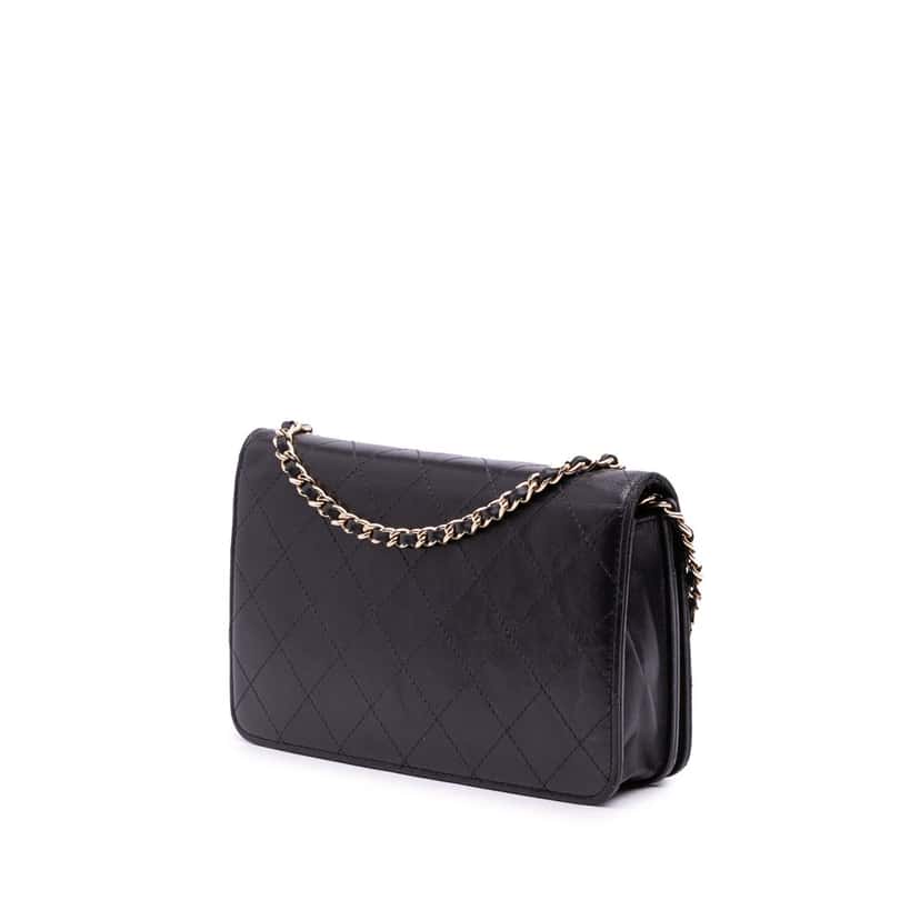 Chanel CC Quilted Lambskin Wallet On Chain Black Leather Good condition - Back View