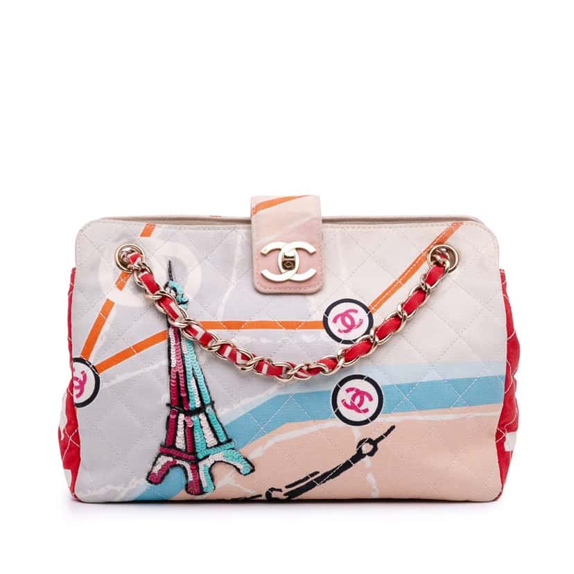 Chanel CC Printed Canvas Eiffel Tower Shoulder Bag Brown Canvas Good condition - Front View