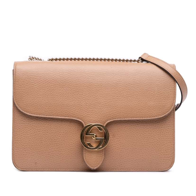 Gucci Medium Dollar Calfskin Interlocking G Crossbody Brown Leather Good condition - Front View