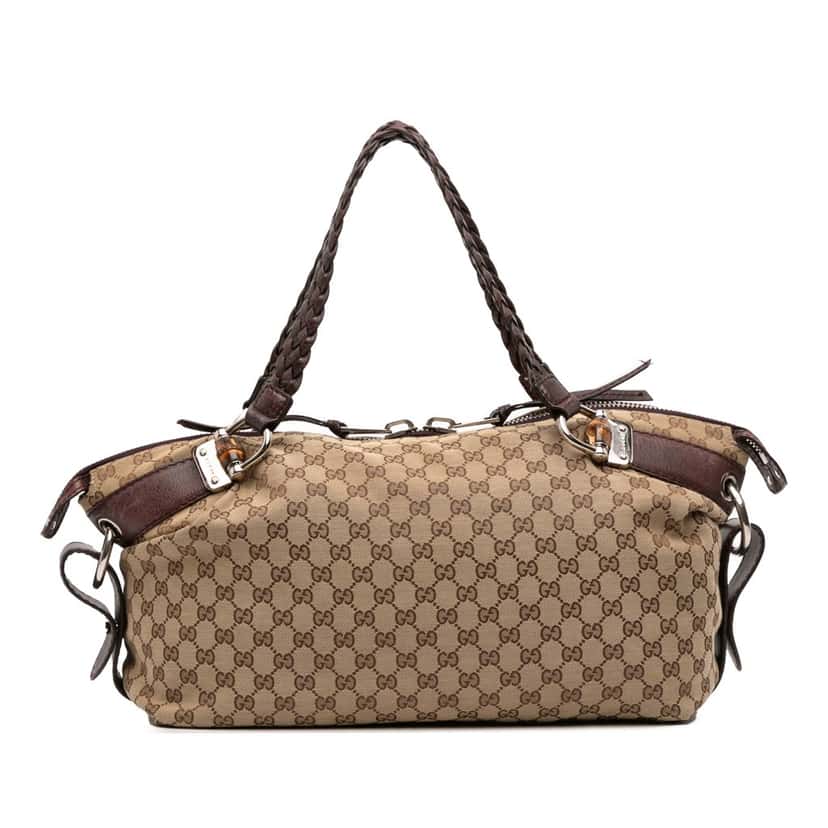 Gucci Medium GG Canvas Bamboo Bar Tote Brown Canvas Good condition - Front View