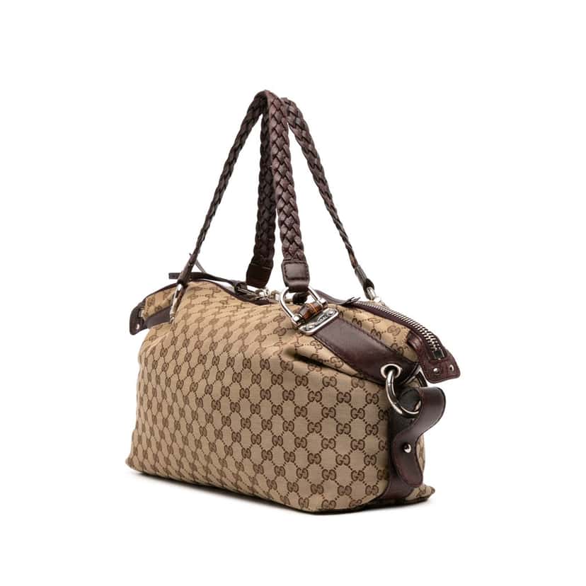 Gucci Medium GG Canvas Bamboo Bar Tote Brown Canvas Good condition - Back View