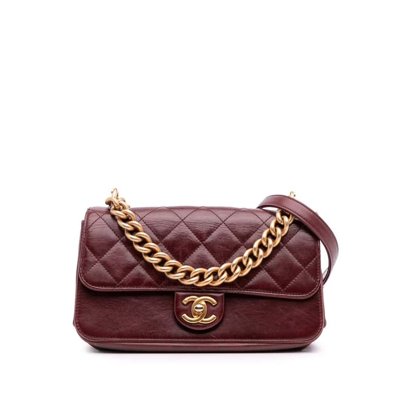 Chanel Small Aged Calfskin Straight Lined Flap Red Leather Good condition - Front View