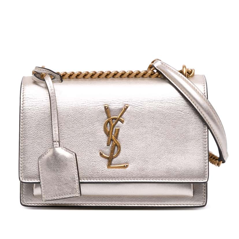 Saint Laurent Small Metallic Calfskin Monogram Sunset Crossbody Gold Leather Good condition - Front View