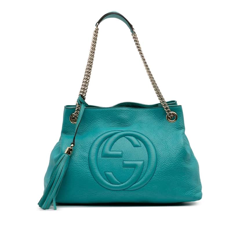 Gucci Medium Leather Soho Chain Tote Blue Leather Good condition - Front View