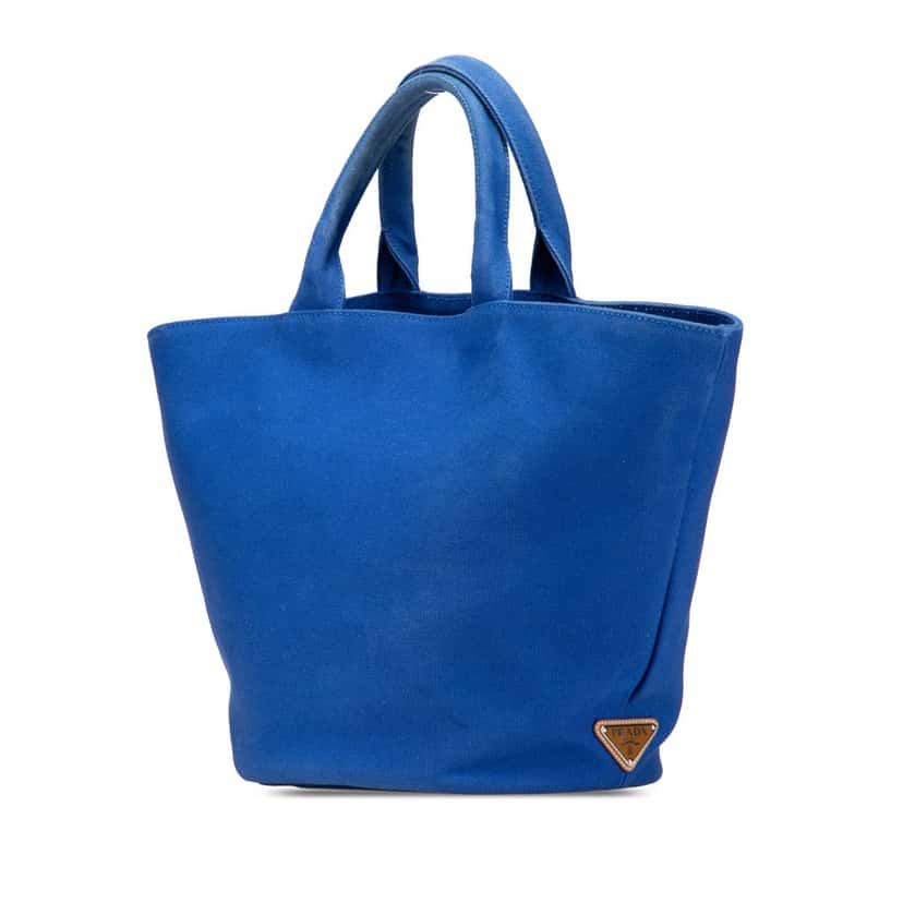 Prada Medium Canvas Canapa Logo Convertible Shopping Tote Blue Canvas Good condition - Back View