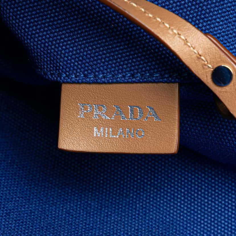 Prada Medium Canvas Canapa Logo Convertible Shopping Tote Blue Canvas Good condition - Box View