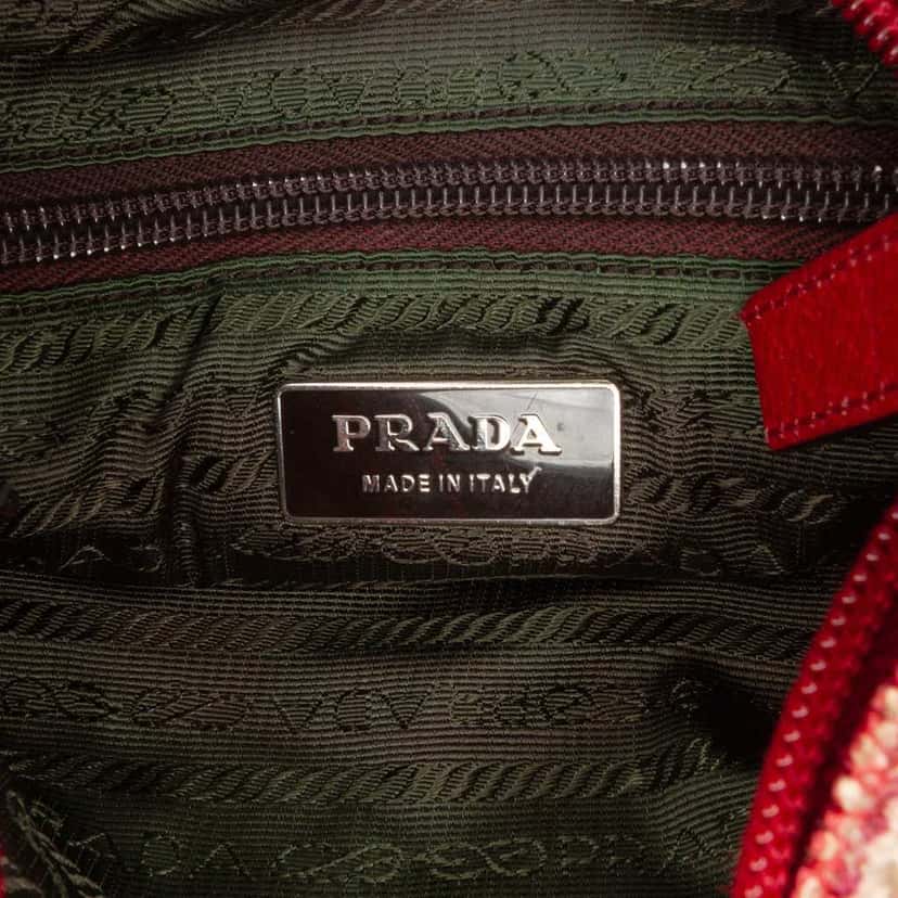 Prada Vitello Trimmed Tweed Flat Tote Red Tweed Good condition - Box View