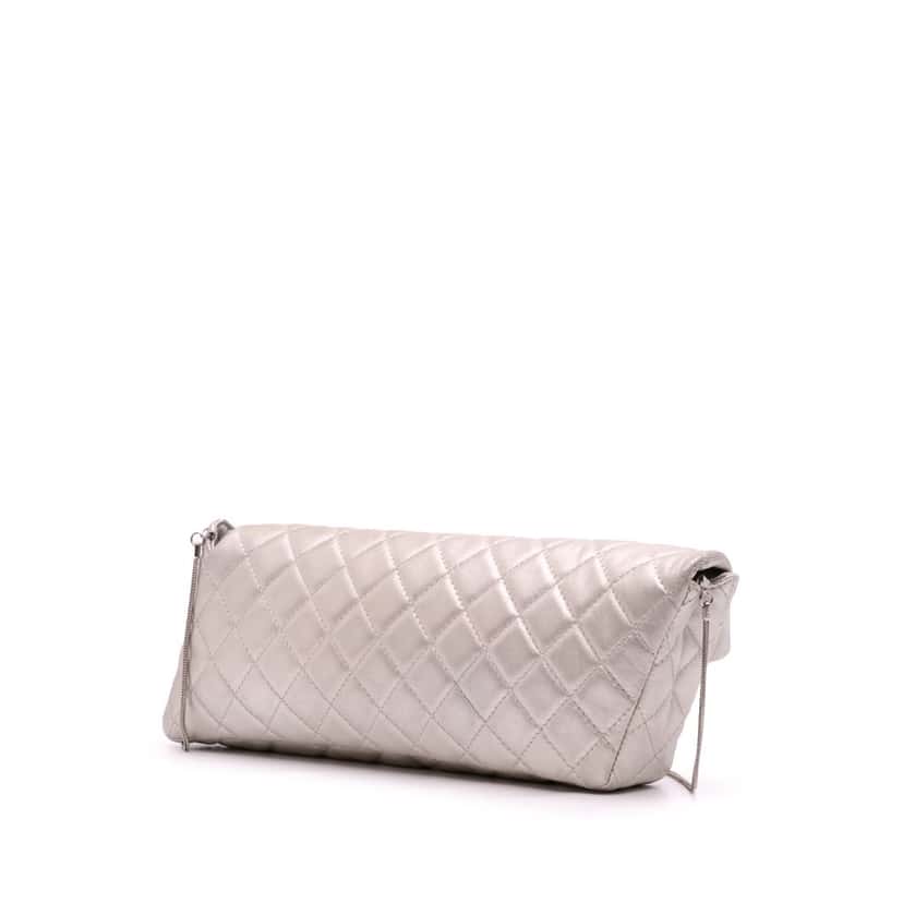 Chanel Reissue 2.55 Metallic Lambskin Clutch With Chain Silver Leather Good condition - Back View