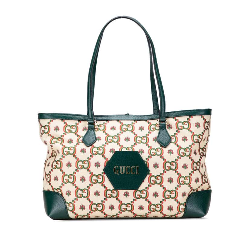 Gucci 100th Anniversary Medium GG Canvas Embroidered Flower Ophidia Tote Brown Canvas Good condition - Front View
