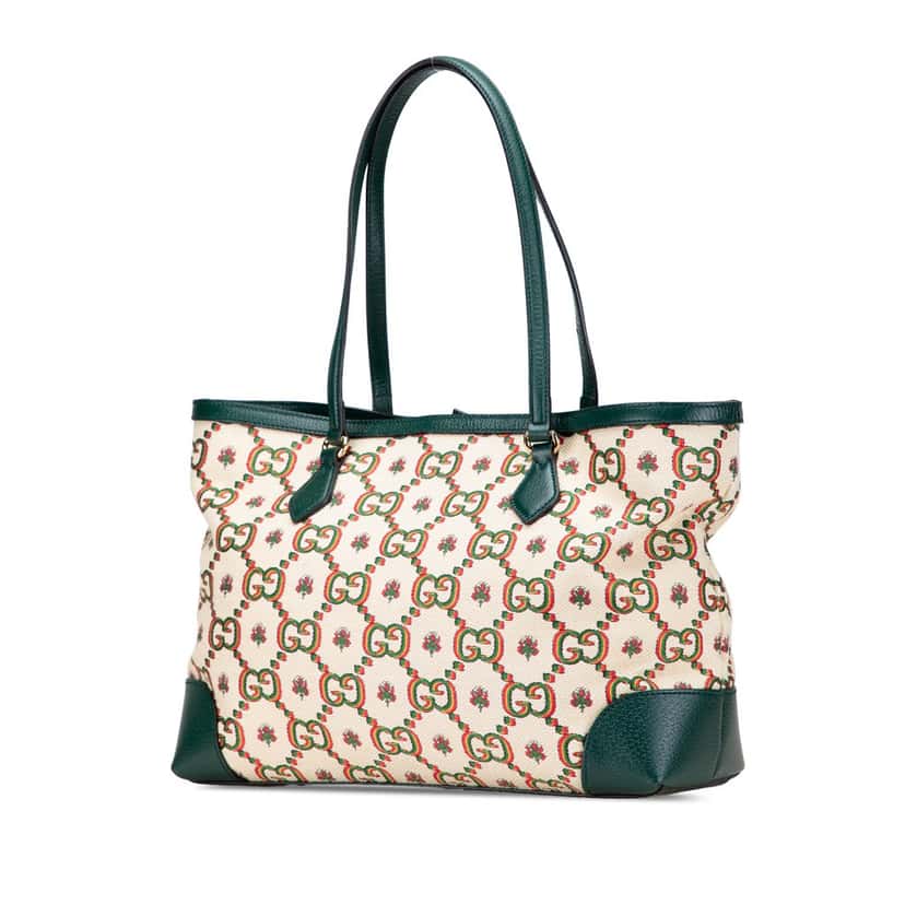 Gucci 100th Anniversary Medium GG Canvas Embroidered Flower Ophidia Tote Brown Canvas Good condition - Back View