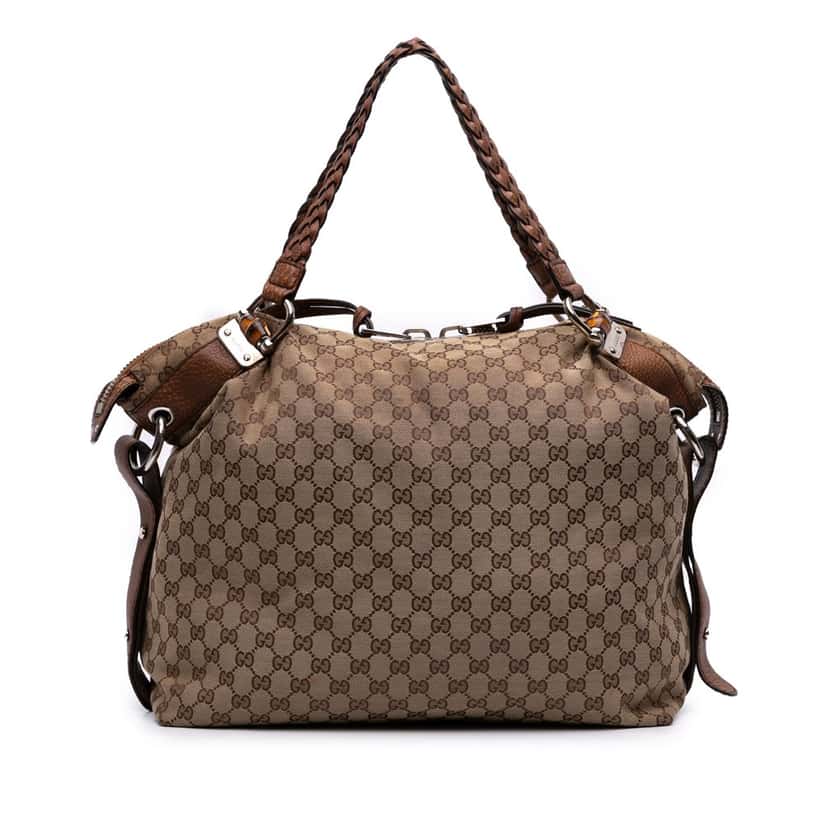 Gucci Large GG Canvas Bamboo Bar Tote Brown Canvas Good condition - Front View
