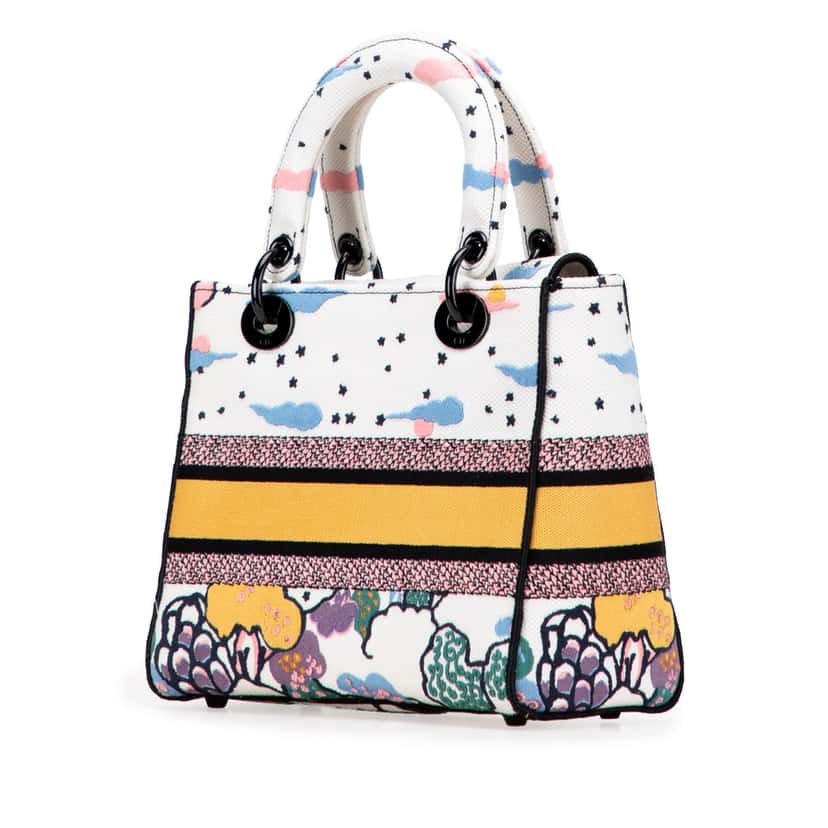 Dior Medium Canvas Embroidered Ciel De Reve Lady D Lite White Canvas Good condition - Back View