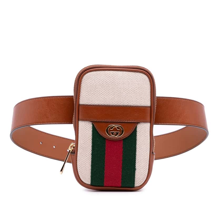 Gucci Ophidia Canvas Phone Case Belt Bag Brown Canvas Good condition - Front View