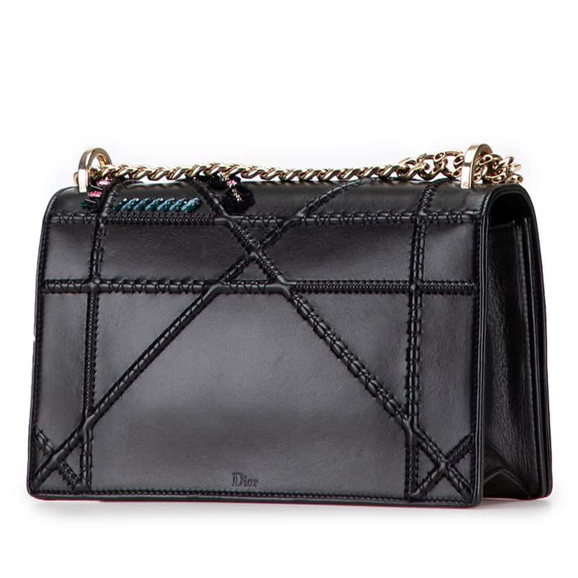 Dior Medium Calfskin Crystal Embroidered Diorama Flap Black Leather Good condition - Back View