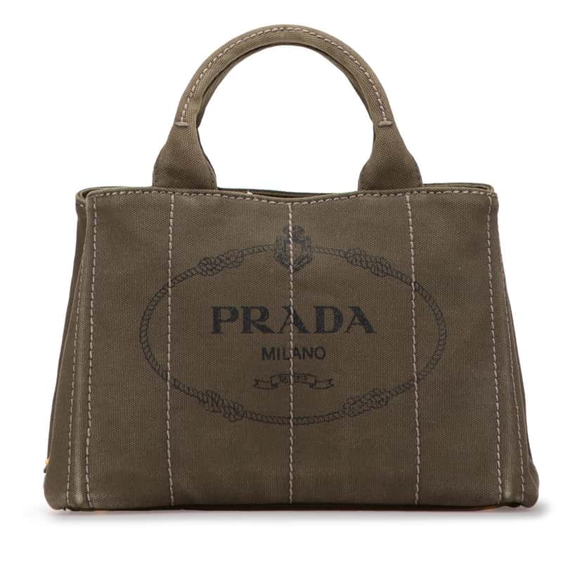 Prada Small Canvas Canapa Logo Satchel Brown Canvas Good condition - Front View
