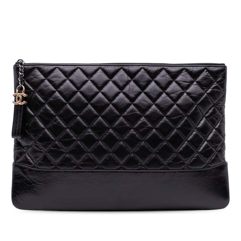 Chanel Large Aged Calfskin Gabrielle O Case Clutch Black Leather Good condition - Front View