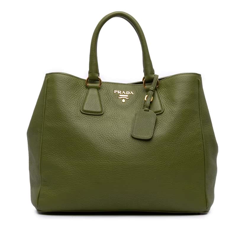 Prada Vitello Daino Open Convertible Tote Green Leather Good condition - Front View