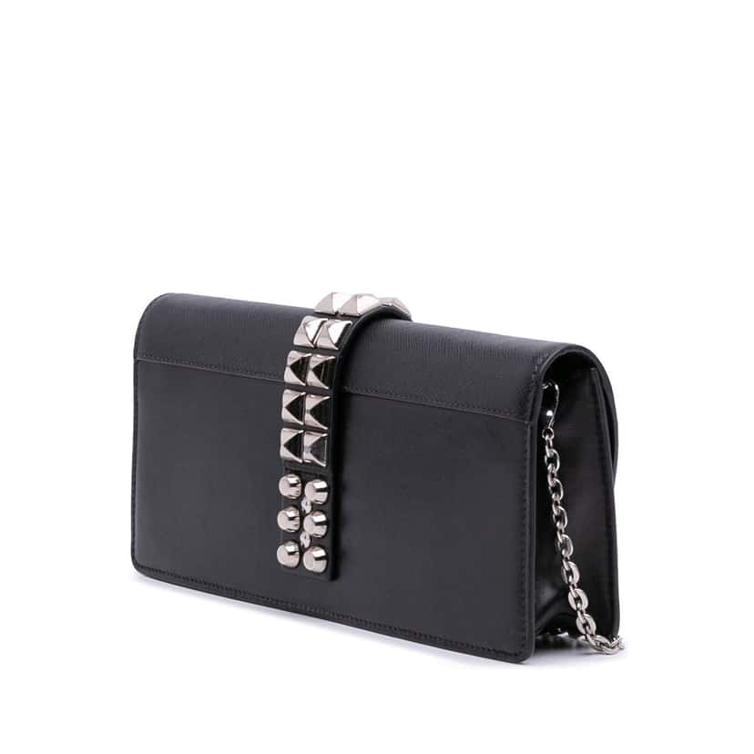 Prada City Calfskin and Saffiano Studded Elektra Clutch with Chain Black Leather Good condition - Back View