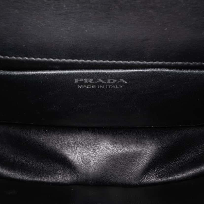 Prada City Calfskin and Saffiano Studded Elektra Clutch with Chain Black Leather Good condition - Model View