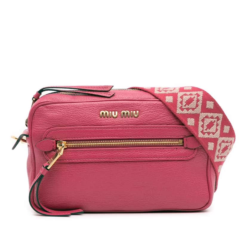 Miu Miu Goatskin Madras Camera Bag Pink Leather Good condition - Front View