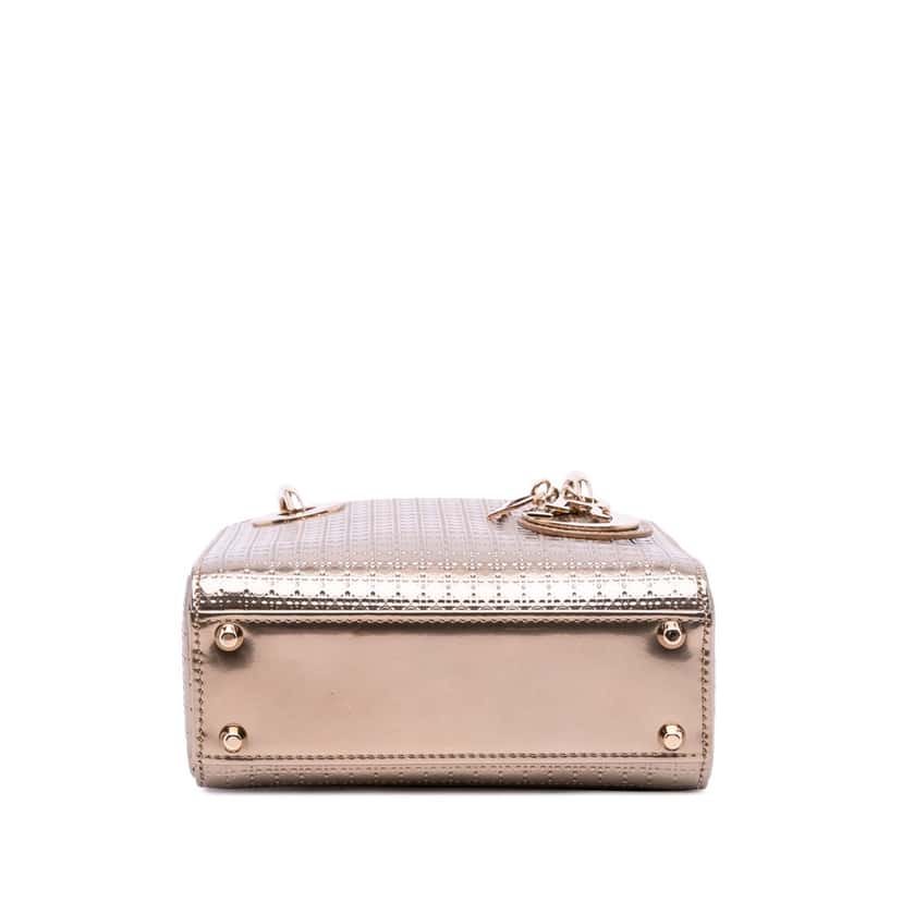 Dior Mini Metallic Patent Microcannage Lady Dior Gold Leather Good condition - Inside View