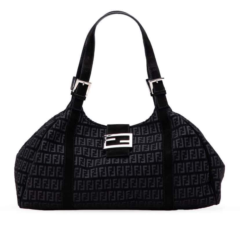 Fendi Zucchino Canvas Shoulder Bag Black Canvas Good condition - Front View