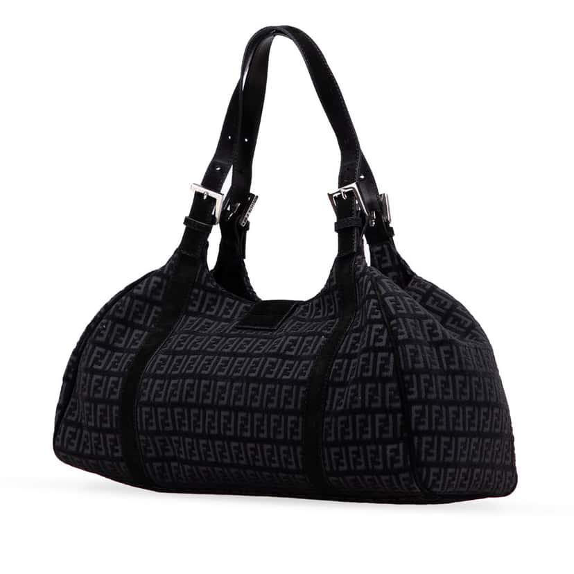 Fendi Zucchino Canvas Shoulder Bag Black Canvas Good condition - Back View