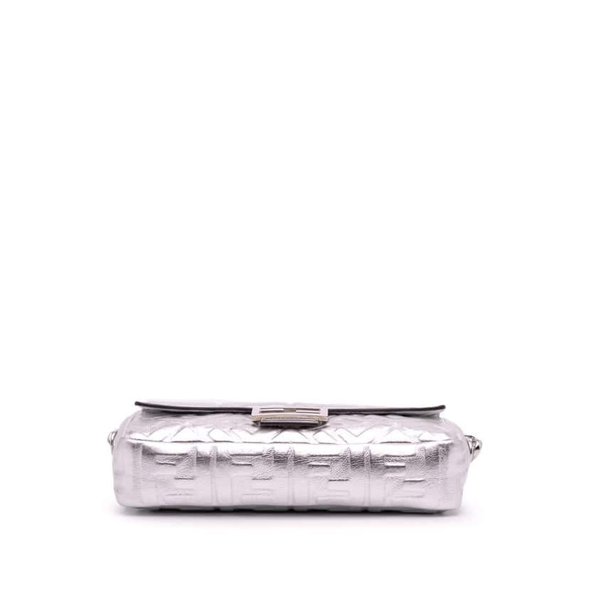 Fendi Zucca Embossed Leather Baguette Satchel Silver Leather Good condition - Inside View
