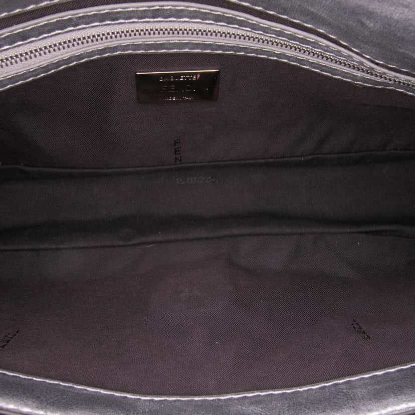 Fendi Zucca Embossed Leather Baguette Satchel Silver Leather Good condition - Model View