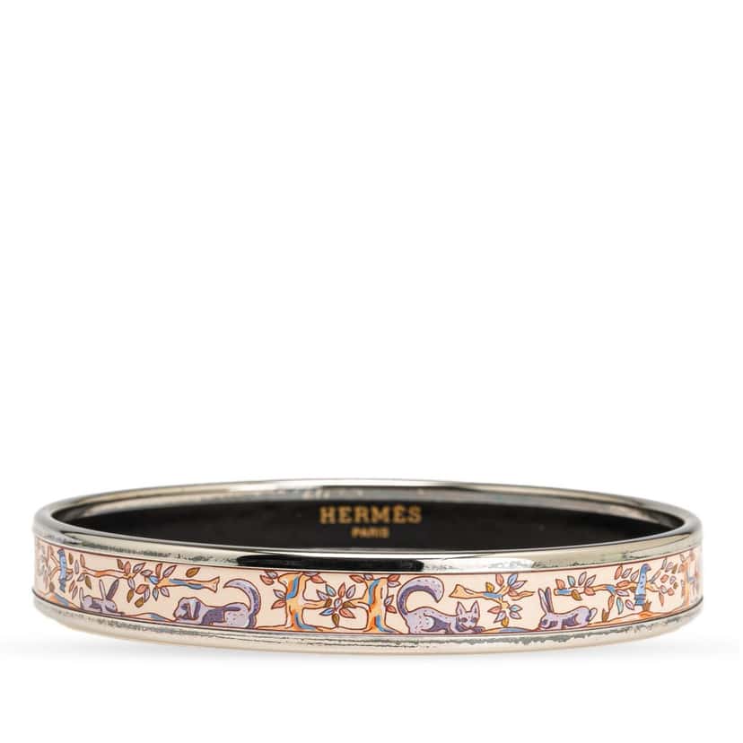 Hermès Narrow Forest Animals Enamel Bangle 62 Brown Good condition - Front View