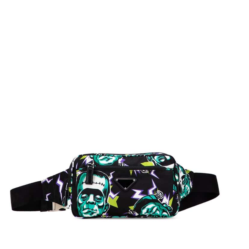 Prada Universal Studios Tessuto Frankenstein Belt Bag Black Good condition - Front View